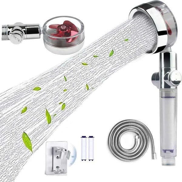 Turbocharged fan shower head high-pressure water-saving massage shower nozzle with filter 360 degree rotating shower headW240730