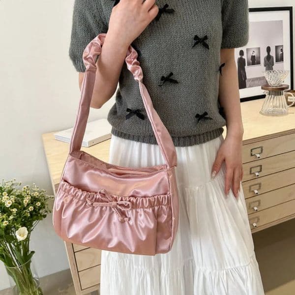 Trendy Bow Shoulder Bag Handbag Daily Commuting Bag Underarm Bag Casual Messenger Bag Retro PU Leather Party Bag 240731