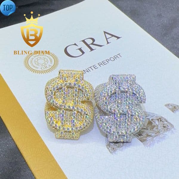 Fashion Mens Ring Full Diamond Pave Hip Hop Iced Out Luxury USD Sterling Silver 925 Rings Vvs Moissanite Diamond Cuban Ring