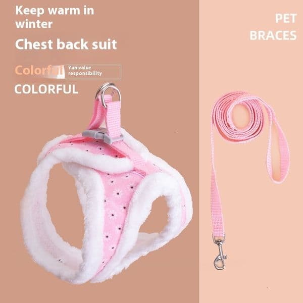 Pet winter plush harness chest and back walking dog traction rope