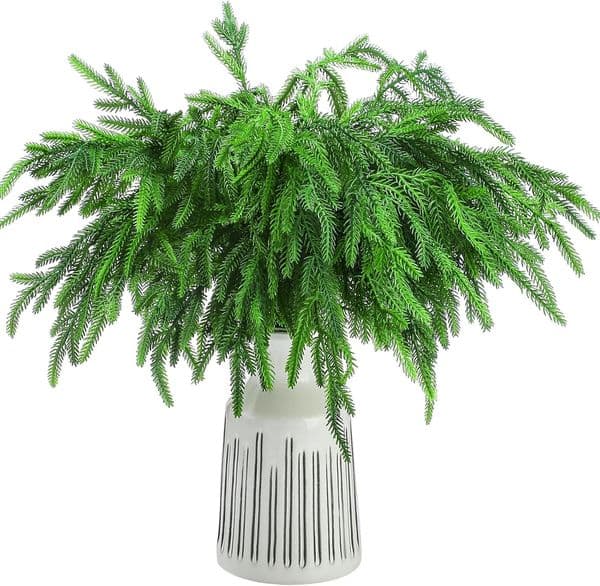 12 Pcs Christmas Norfolk Pine Branches, Norfolk Pine Artificial Christmas Branches DIY Crafts Faux Xmas Indoor Outdoor Home Decor