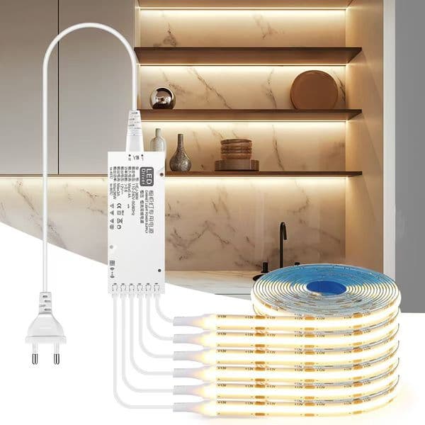 Under Cabinet Collection Display COB LED Strip Light Bookcase Wardrobe Closet Lamp Tape Penetrable Wood Dimmable Touch Sensor