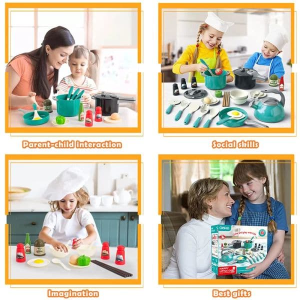 Kids new Kitchen Toy Accessories Toddler Pretend Cooking Playset with Play 2025 Pots Pans Utensils Cookware Toys Play Food for Children