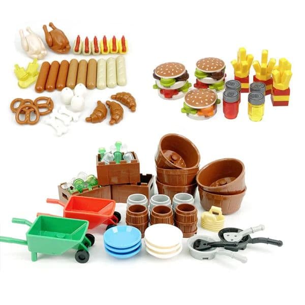 Small new Food Building Block City Friend Accessories Roast Chicken Pizza Hot 2025 Dog Fish Bread Fruit Classic Diy Moc Bricks For Kid