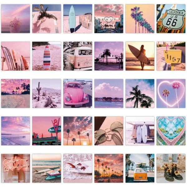 62PCS INS Style Pink Landscape Stickers Aesthetic California Sunshine 2025 Decals new Lage Laptop Skateboard Phone Sticker Toys