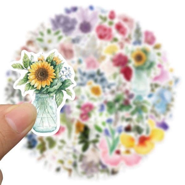 50PCS Beautiful Colorful Flowers Blooms Memo new Stickers for Laptop 2025 Car Skateboard Helmet Suitcase Stationery gift For kids