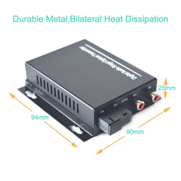 2 Ports Audio to Fiber Extender, Audio RCA over Fiber optic SC SM 20Km for Broadcasting System Audio Intercom, 1 TX & 1 RX