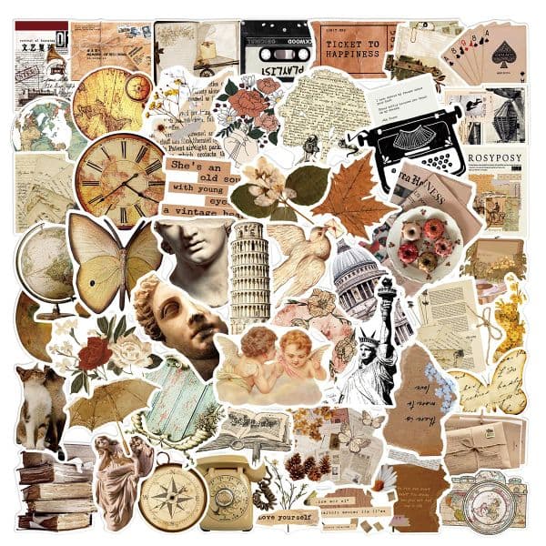 10/25/50pcs Retro Vintage Art Stickers Aesthetic Decals for Laptop 2025 Pad Phone new Fridge Travel Lage Water Bottle Scrapbook Car