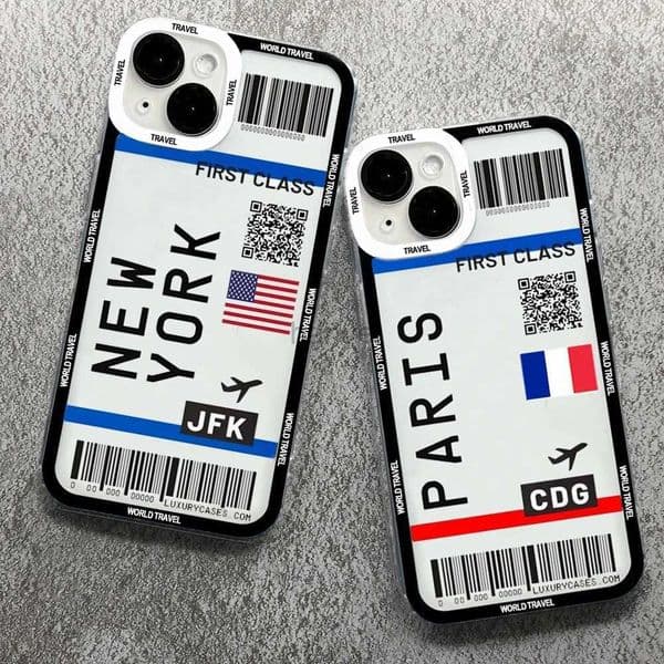 Cell Phone Cases Plane Travel Ticket New York London Case For iPhone 6 7 8 11 12 13 14 15 Plus Pro ProMAX X XR XSMAX Soft Shockproof Cover 2442