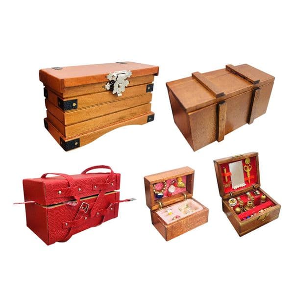 1/12 Dollhouse Vintage Wood Treasure Chest Miniature Professional Accessory