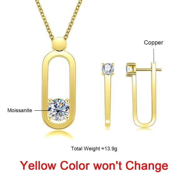 AnuJewel 2ct D Color Moissanite Pin Necklace Yellow Gold Plated Moissanite Pin Earrings Wedding Jewelry Set Gifts For Women