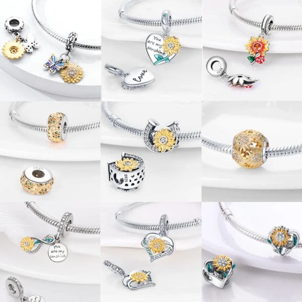 Charms Fit Original Bracelet 925 Sterling Silver Sunflower Butterfly Flower Heart Charms Beads Fine DIY Jewelry Making