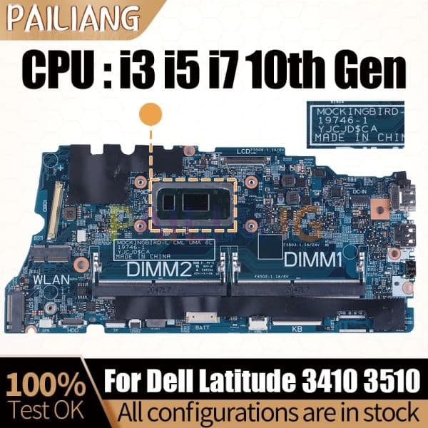 For Dell Latitude 3410 3510 Notebook Mainboard Laptop 19746-1 0KW9T3 02G2J7 0DT6K3 0PD7RH i3i5i7 10th Motherboard Full Tested