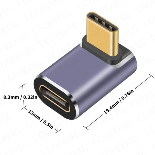 USB UP/Down Angle Type C Adapter for USB 4 Cable 40Gbps Extender 8K Video Display 100W Charging for Thunderbolt 4/3 HUB Mobile