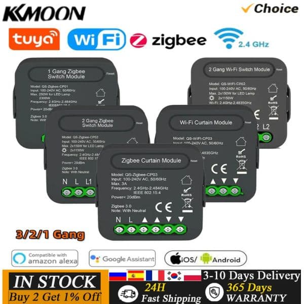 QS-Zigbee/Wifi-CP03 Tuya ZigBee/WiFi Curtain Switch Module for Roller Shutter Blinds Motor Smart Home Google Home Alexa Control — detail 1