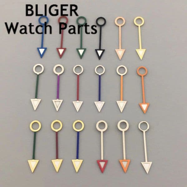 BLIGER silver blue green red orange GMT watch hands green luminous fit NH34 GMT movement