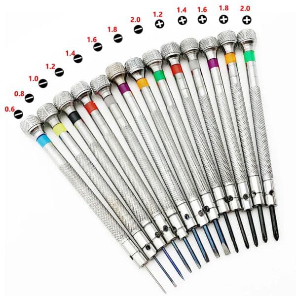 13pac Screwdriver Set 0.6mm-2.0mm Slotted/Cross Watch Tool Repair Screwdriver Kit Professional Watch Tools for Watchmakers