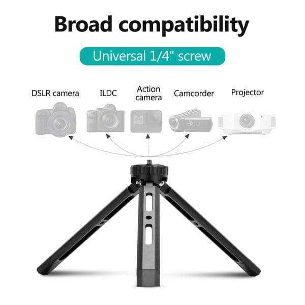 Photography Mini Metal Tripod Aluminum Alloy Desktop Stand Tripod with 1/4 inch Screw for DSLR ILDC Camera Camcorder Projector