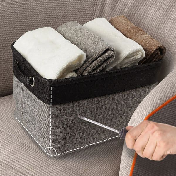 Linen Fabric Foldable Storage Basket, Large Capacity Organizer, Bedroom, Living Room, Sock, Underwear, Clothes, Toy