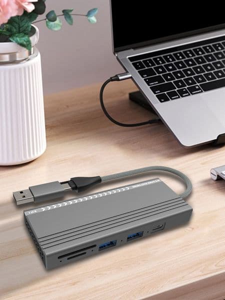 M.2 NVMe/SATA Hard Drive Case 5 in 1 USB Type-C Hub 10Gbps Solid State Drive 2 USB 2.0 Ports SD/TF Card Slots for PC Laptop