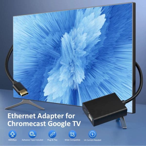 Zexmte USB C Ethernet Adapter for Chromecast 4K Google TV Type-C to RJ45 for Smartphones Tablets Android 100Mbps Network Card