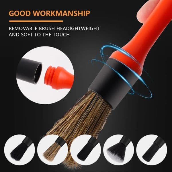 SPTA 5pcs Car Detailing Brushes Soft Mixed Hair Auto Detail Brush Kit No Scratch for Automotive Interior Exterior