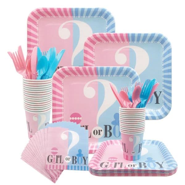 Gender Reveal Disposable Tableware Set Baby Shower Boy Or Girl Plate Napkin Tablecloth Gender Reveal Party Decorations Supplies