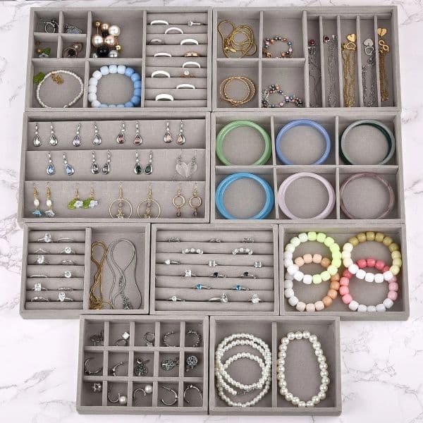 Velvet Jewelry Display Tray Stackable Organizer Jewelry Storage Box DIY Earring Necklace Ring Bracelets Jewelry Organizer Holder