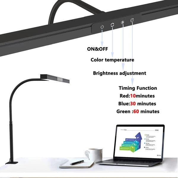 12W LED Desk Lamp with Clamp Dimmable Timer Architect Table Lamp 40CM 360° Flexible Gooseneck Home Office Reading Light USB