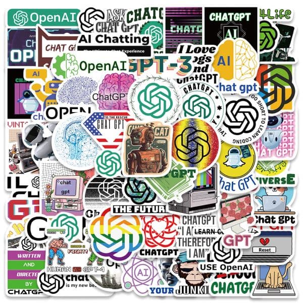 60pcs Chat Gpt AI Robot Stickers Funny Cool Decals For Kids Laptop Scrapbook Stationery Computer PS5 Fridge Phone Stickers