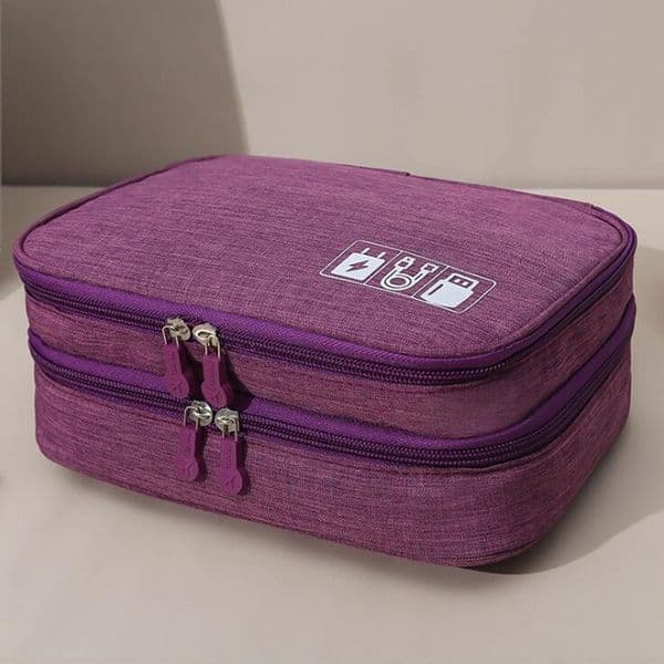 2 Layers Portable Travel USB Power Bank Earphone Line Mouse Charger Wire Zipper Waterproof Organizer Case Data Cable Storage Bag