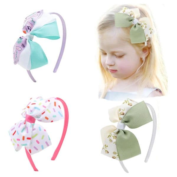 Print Flower Hairband For Girls Colorful Large Bows Hairband Handmade Bowknots Hair Hoop Kids Boutique Headwear Hair Accessories