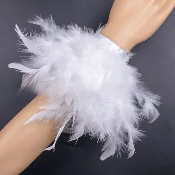 New Omen Natural Fur Feather Cuffs Sexy Cuffs with Feathers Feather Cuff Snap Bracelet Sleeves Wrist Arm Removable Shirt