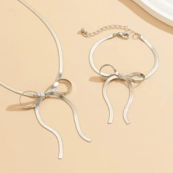 Long Bowknot Tassels Necklace Women Gold Color Flat Snake Chains Aesthetic Charm Neck Choker Wedding Party 2024 Jewelry Gifts