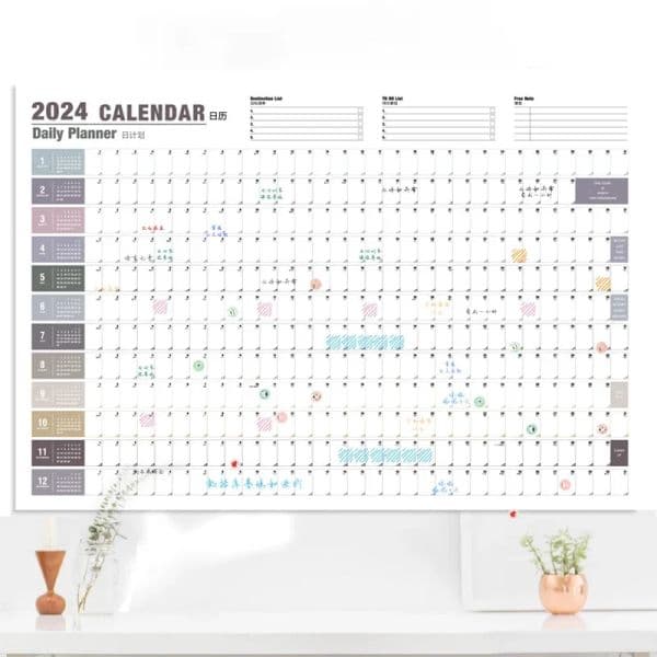 2024 Calendar 365 Days Planner Sheet Yearly Schedule Organizer To Do List Kawaii Wall Calendar Agenda Planner Office Supplies