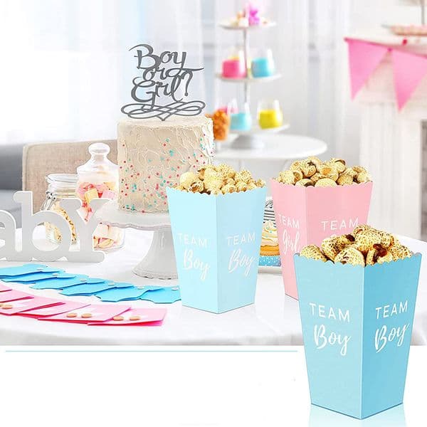 10 Pcs Baby Shower Gender Reveal Boy Girl Popcorn Boxes Birthday Party Supplies
