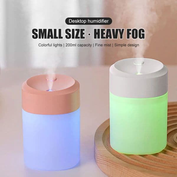 200ML Air Humidifier USB For Home Office Car Aroma Diffuser Essential Oils With Colorful Light Mini Ultrasonic Humidifier