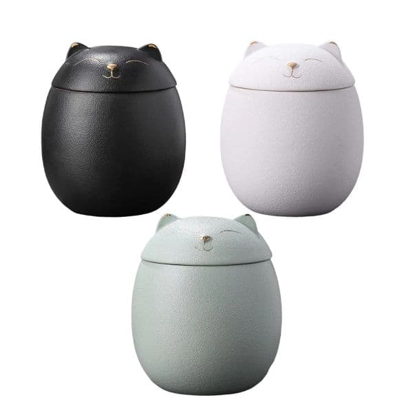 Ceramic Canisters with Airtight Lid Moisture Proof 500ml Handcrafted Pots Jars Ceramic Urn for Ashes Keepsakes Cat Memory Box