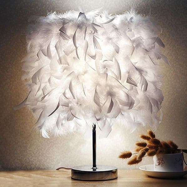 15x35cm Desk Night Light Handmade Feather Lampshade Modern Bedside Table Lamp Desk Night Light