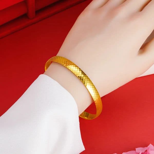 Yellow Gold Plated Mosaic Round Circle Cuff Bangle & Bracelets for Women Wristband Pulsera Femme Trendy Jewelry Accessories Gift
