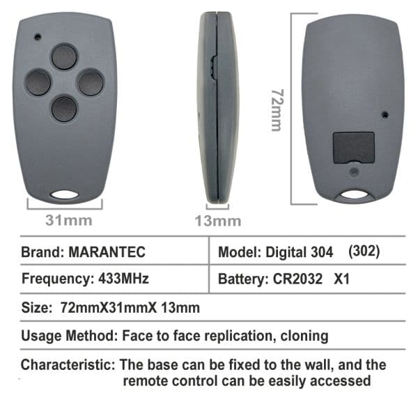 Marantec 433mhz Digital D302 / D304 Garage Gate Remote Control Clone Marantec Digital 382 /384 D313 /D321 /D323 /D302 /D304 433