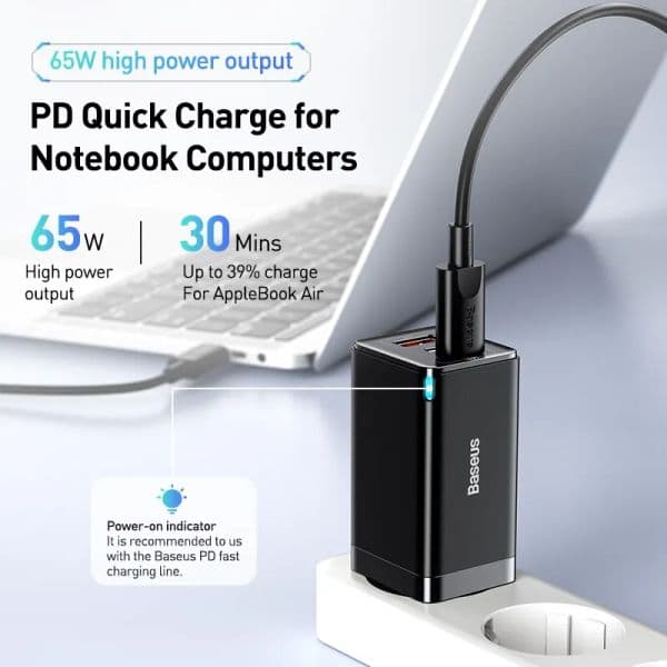 Baseus 65W GaN Charger Quick Charge 4.0 3.0 Type C 2025 PD USB Charger Portable QC4.0 3.0 Fast Charger new For Laptop IPhone14 13