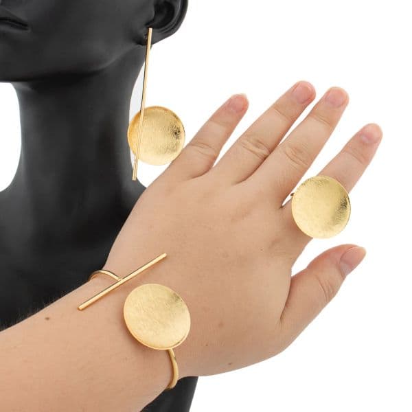 Brazilian Gold Plated Jewelry Set Dangle Earrings and Chain Necklace with Bangle Ring Set for Engagement Party Jewelry Nigerian
