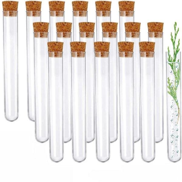 10Pcs 12x100mm Transparent Laboratory Clear Plastic Test Tubes With Corks Caps Round Bottom Candy Bottle Wedding Gift Vial