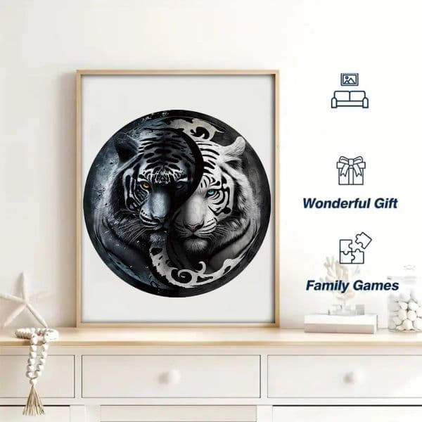 Wooden Puzzle Yin Yang Tiger, Handmade Decoration, Family Party Game Difficult Fun Educational Challenge Gift For Family Gifts