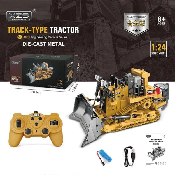 1/24 Rc Alloy Bulldozer 2.4G Remote Control Truck Car Forklift Tractor Excavator Bucket 9 Channel Engineering Vehicle Toys Boys