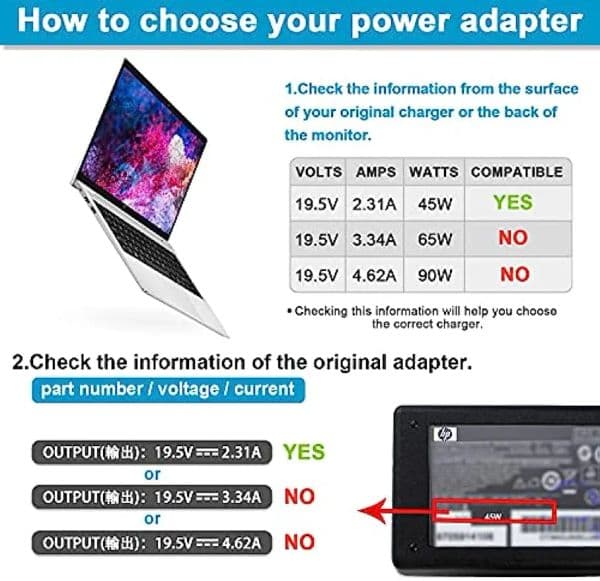 19.5V 2.31A 45W Laptop Ac Adapter Charger For HP Elitebook 820 G3;820 G4;830 G5;840 G3;840 G4;840 G5;850 G3;850 G4;850 G5