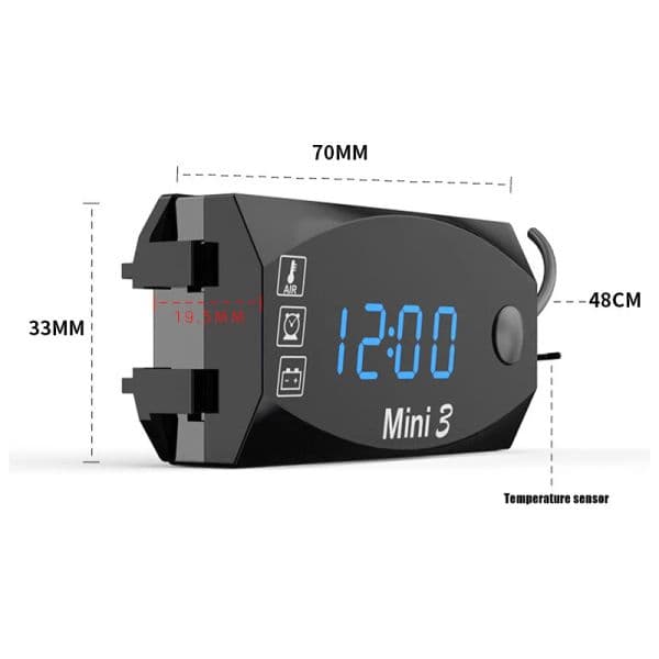3 In 1 Motorcycle Electronic Clock Holders Thermometer Voltmeter 12V IP67 Waterproof LED Watch Digital Display Clock Watch