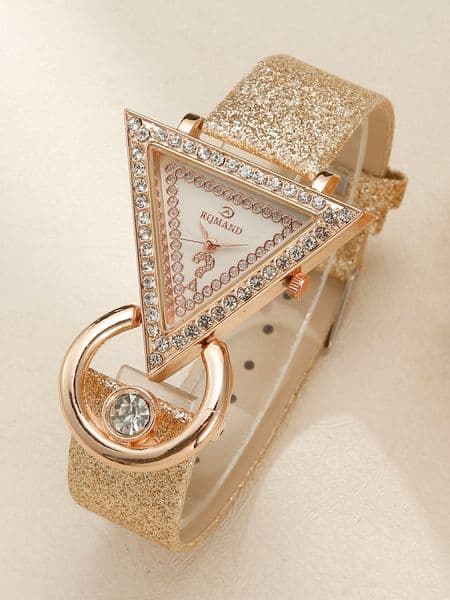 Simple and Personalized Light Luxury Women's Quartz Watch+3 Piece Jewelry Set