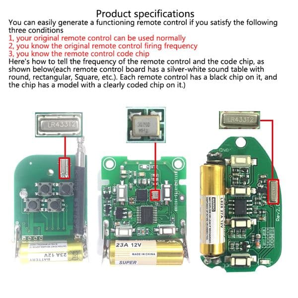 20PCS 433MHz Copy Remote Control 4CH Garage Gate Door Opener Remote Control 433.92mhz Duplicator Clone Cloning Code Car Key 12V